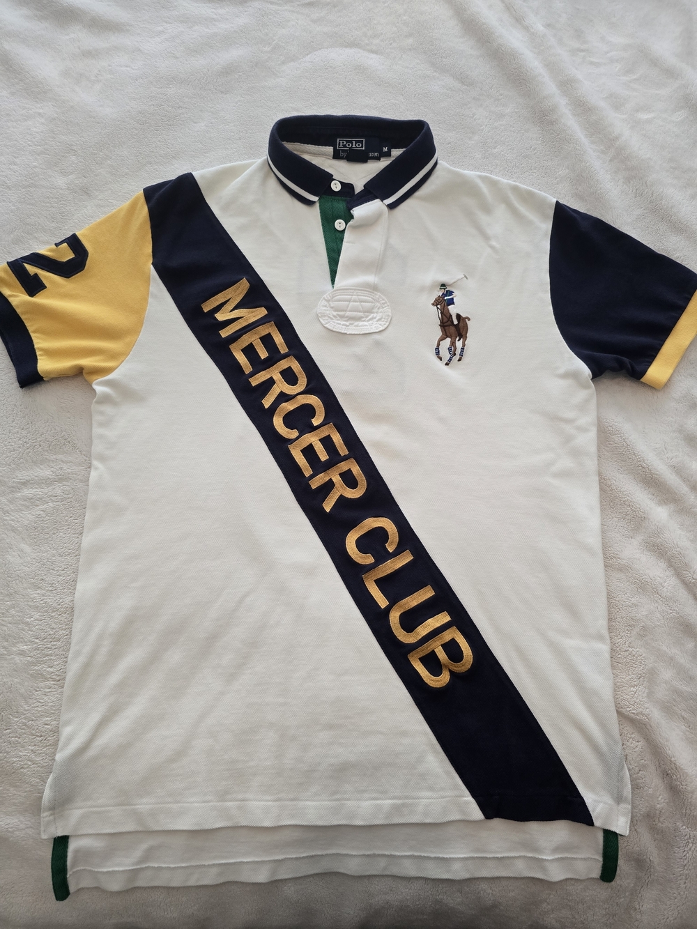 Polo by Ralph Lauren White Polo with Navy Stripe & Yellow Accents